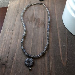 Moonstone Beaded necklace with butterfly charm